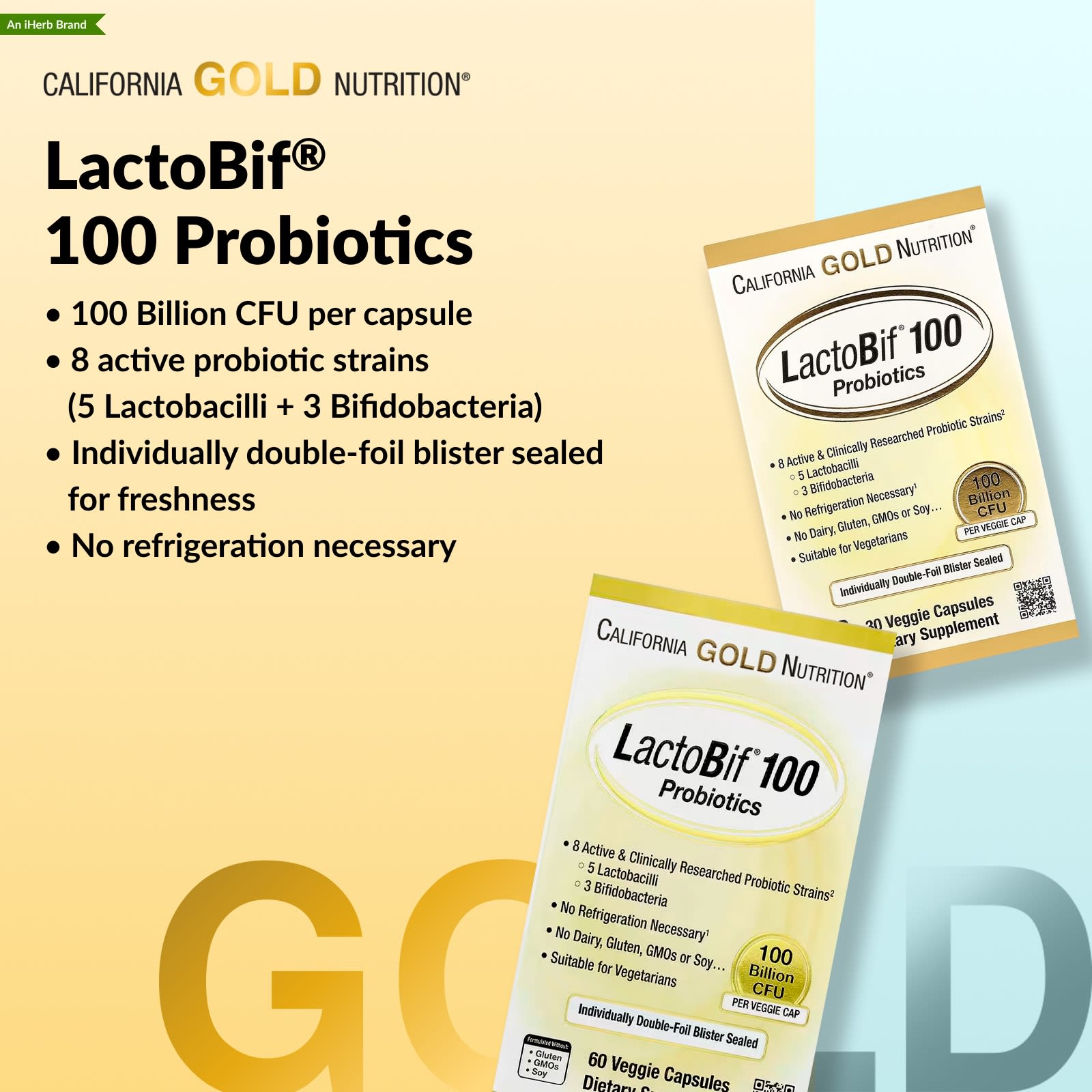 Пробиотик California Gold Nutrition LactoBif® 100, 100 млрд КОЕ, 30 растительных капсул — фото 6