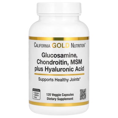 Гиалуроновая кислота California Gold Nutrition Glucosamine MSM Plus, хондроитин, 120 растительных капсул