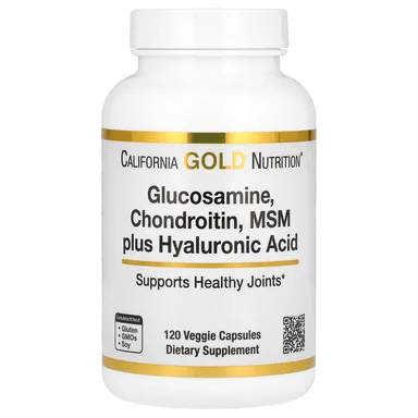 Фото товара: Гиалуроновая кислота California Gold Nutrition Glucosamine MSM Plus, хондроитин, 120 растительных капсул