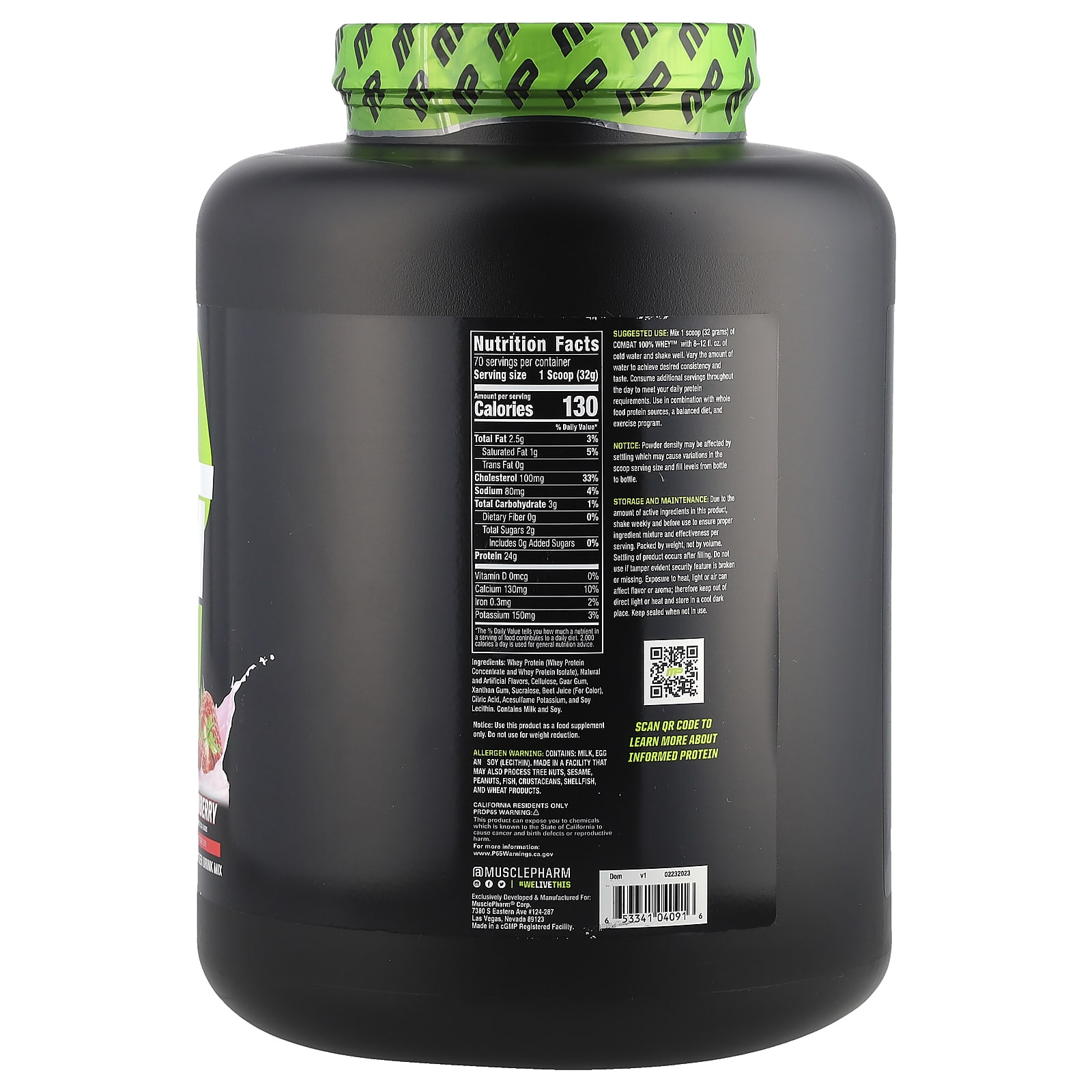 Протеиновый порошок MusclePharm Combat 100% Whey™, вкус Strawberry, 2.24 кг — фото 2