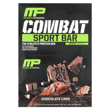 Шоколад MusclePharm Combat Sport Bar™, вкус Chocolate Cake, 57 г, 12 шт., батончик