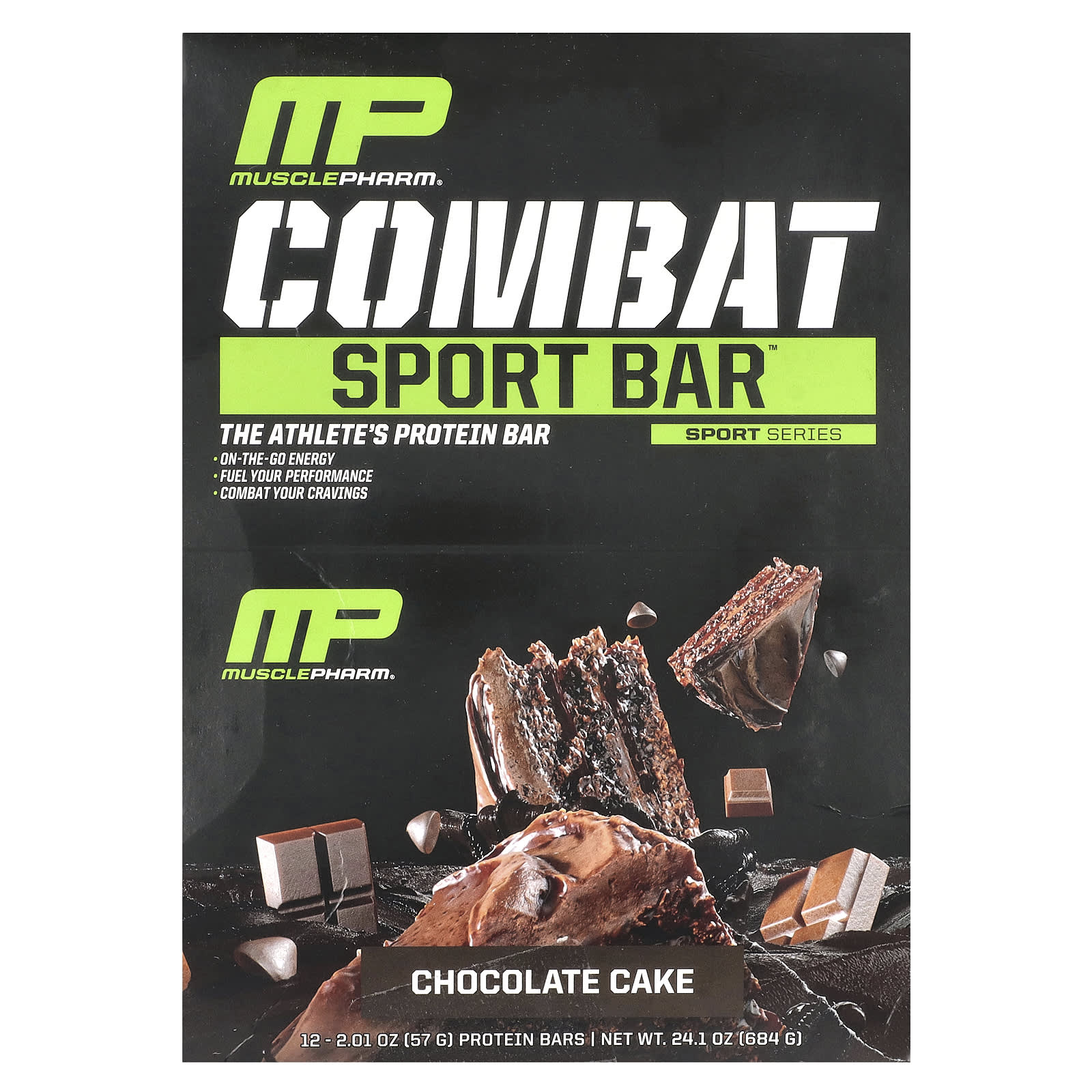 Шоколад MusclePharm Combat Sport Bar™, вкус Chocolate Cake, 57 г, 12 шт., батончик