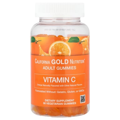 Витамин C California Gold Nutrition Gummies with Vitamin A from 100% Beta-Carotene 90 Vegetarian Gummies, вкус «апельсин», жевательные пастилки