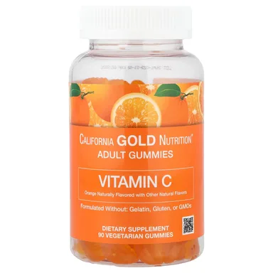 Фото товара: Витамин C California Gold Nutrition Gummies with Vitamin A from 100% Beta-Carotene 90 Vegetarian Gummies, вкус «апельсин», жевательные пастилки