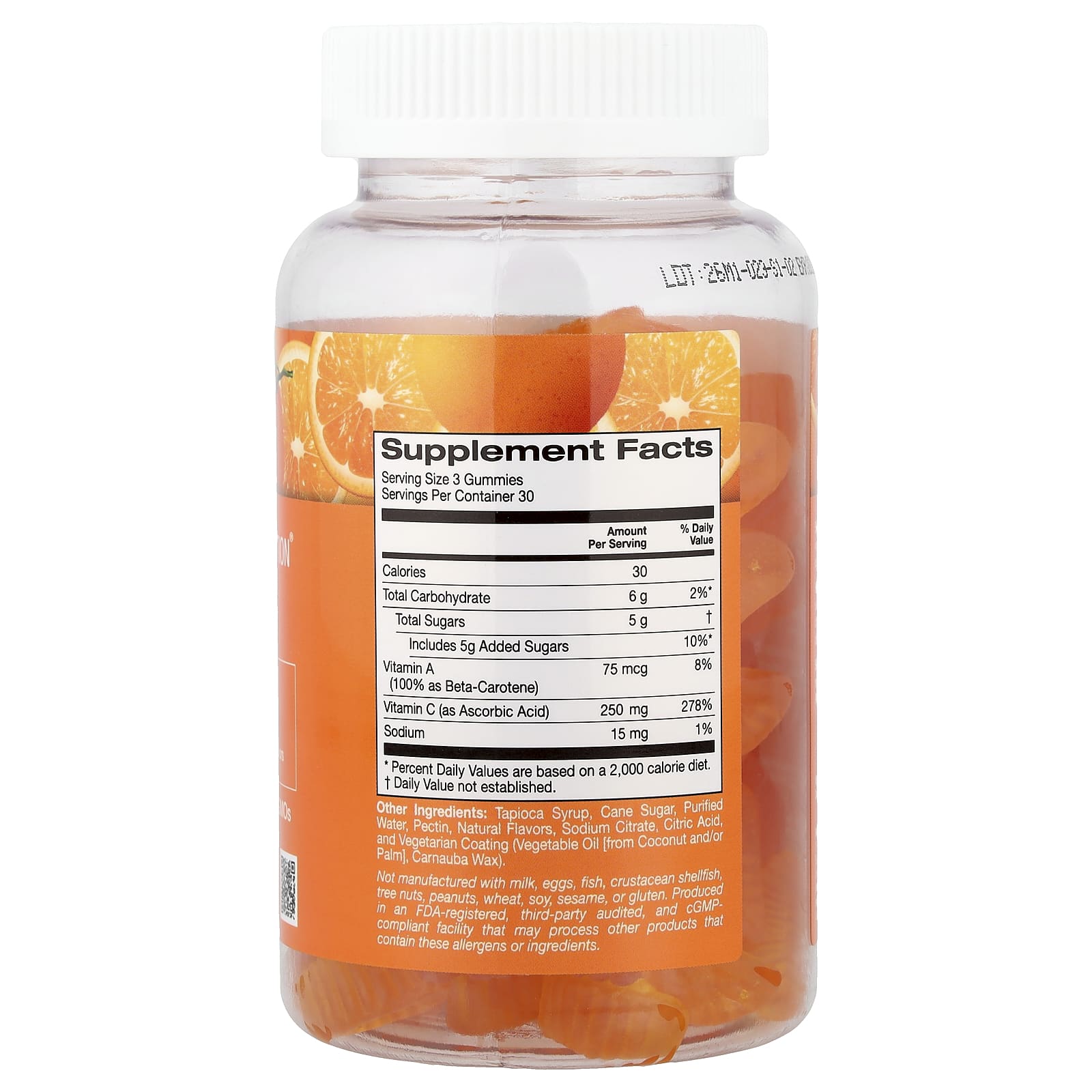 Витамин C California Gold Nutrition Gummies with Vitamin A from 100% Beta-Carotene 90 Vegetarian Gummies, вкус Orange, жевательные пастилки — фото 6