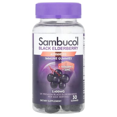 Бузина Sambucol Advanced Immune Gummies Vitamin C Zinc, вкус Black Elderberry, 30 жевательных пастилок