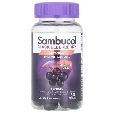 Фото товара: Бузина Sambucol Advanced Immune Gummies Vitamin C Zinc, чёрная бузина, 30 жевательных пастилок