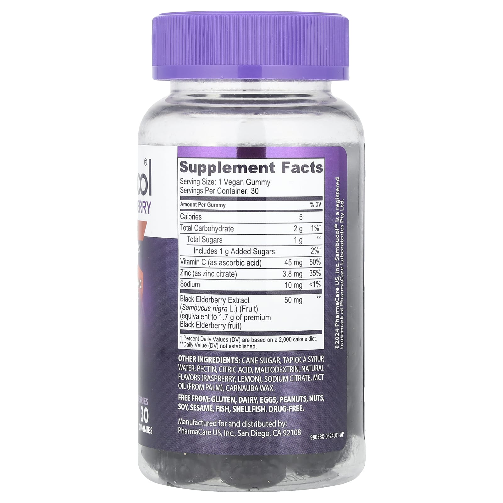 Бузина Sambucol Advanced Immune Gummies Vitamin C Zinc, вкус Black Elderberry, 30 жевательных пастилок — фото 2