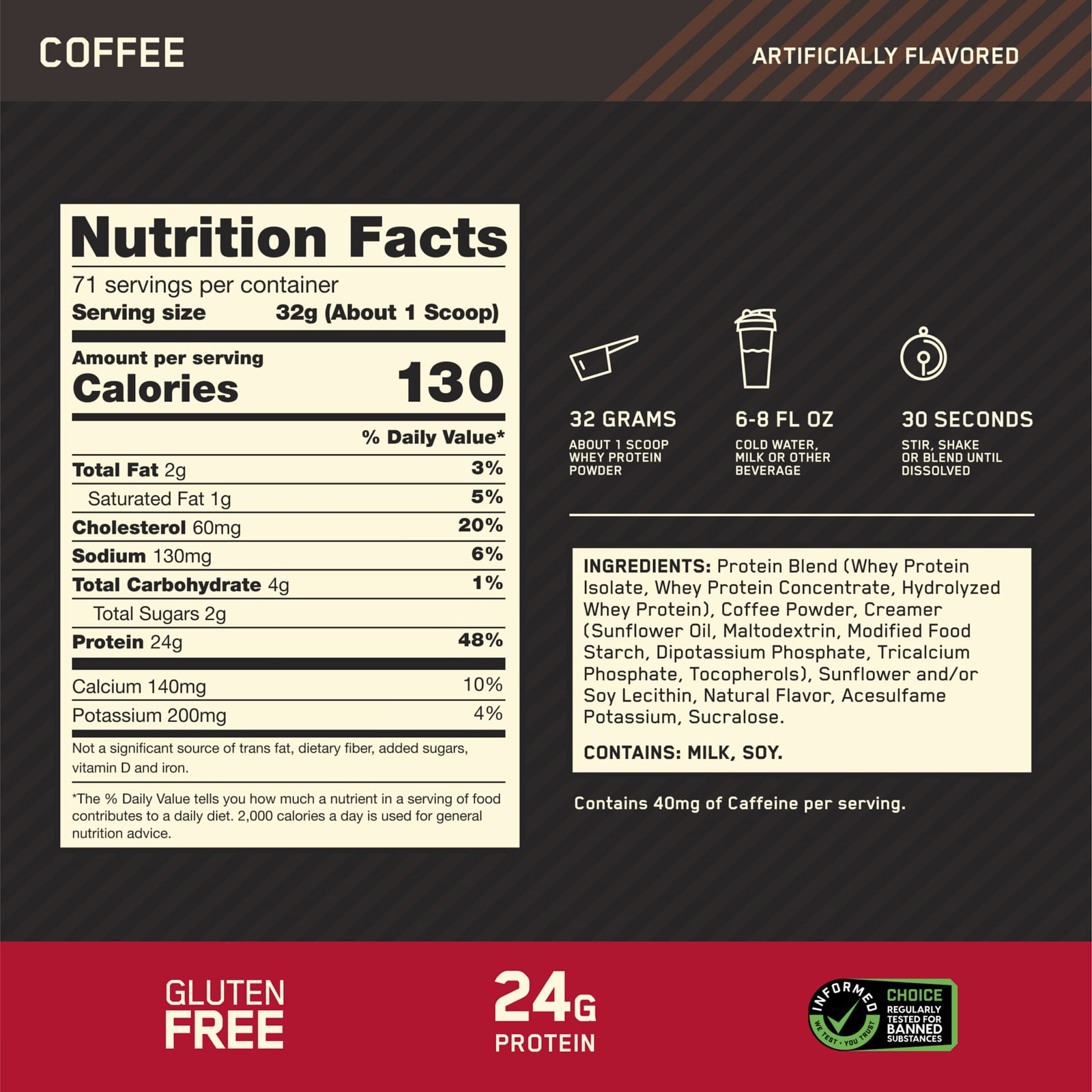 Сывороточный протеин Optimum Nutrition Gold Standard® Protein, оттенок Coffee, 2.27 кг