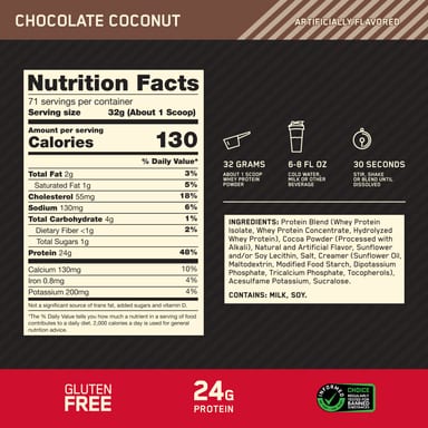 Сывороточный протеин Optimum Nutrition Gold Standard® Protein, вкус Chocolate Coconut, 2.27 кг