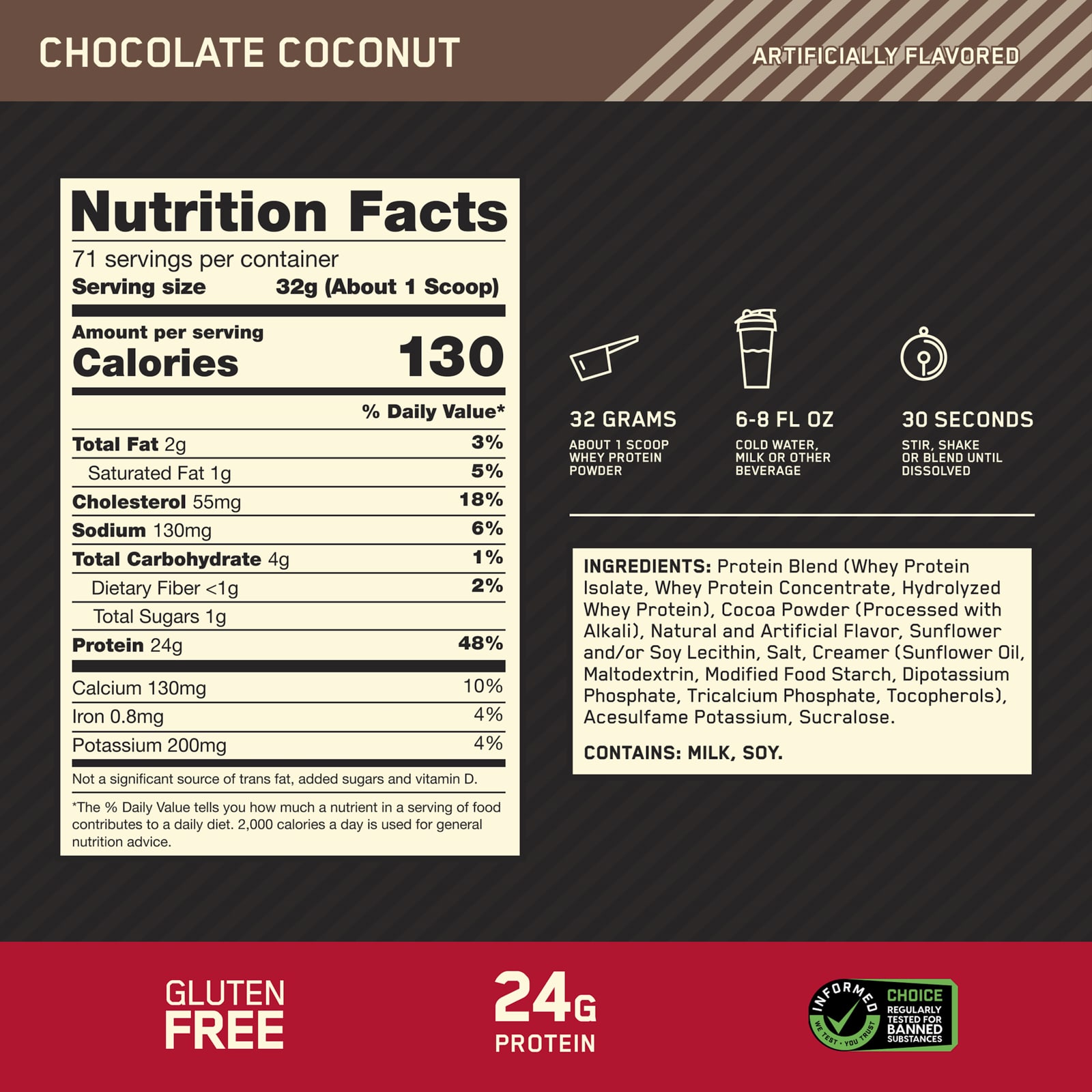 Сывороточный протеин Optimum Nutrition Gold Standard® Protein, вкус Chocolate Coconut, 2.27 кг