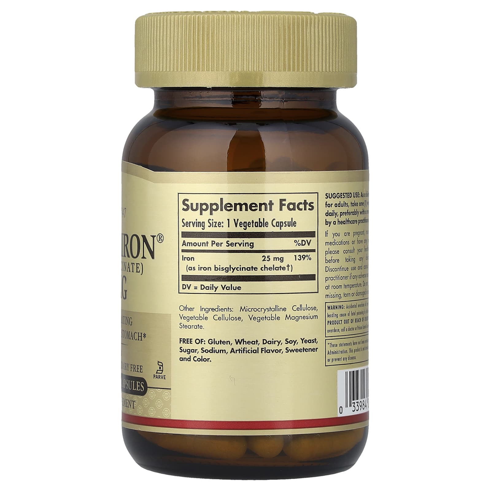 Железо Solgar Gentle®, 25 мг, 90 растительных капсул — фото 2