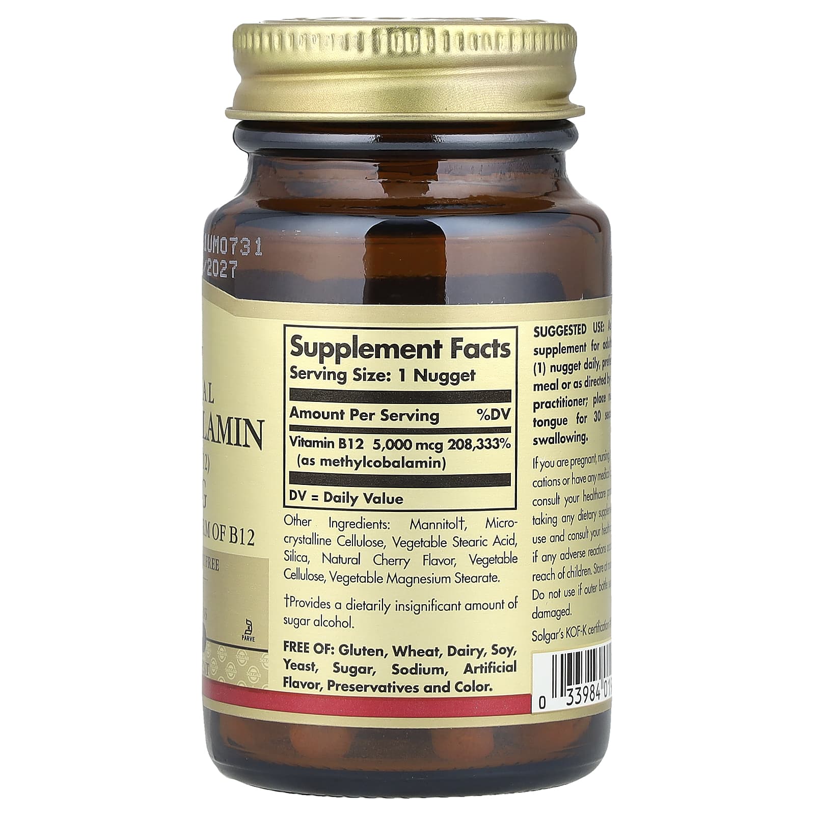 Метил B12 Solgar Sublingual (Vitamin ), оттенок 30 Nuggets, 5000 мкг — фото 2