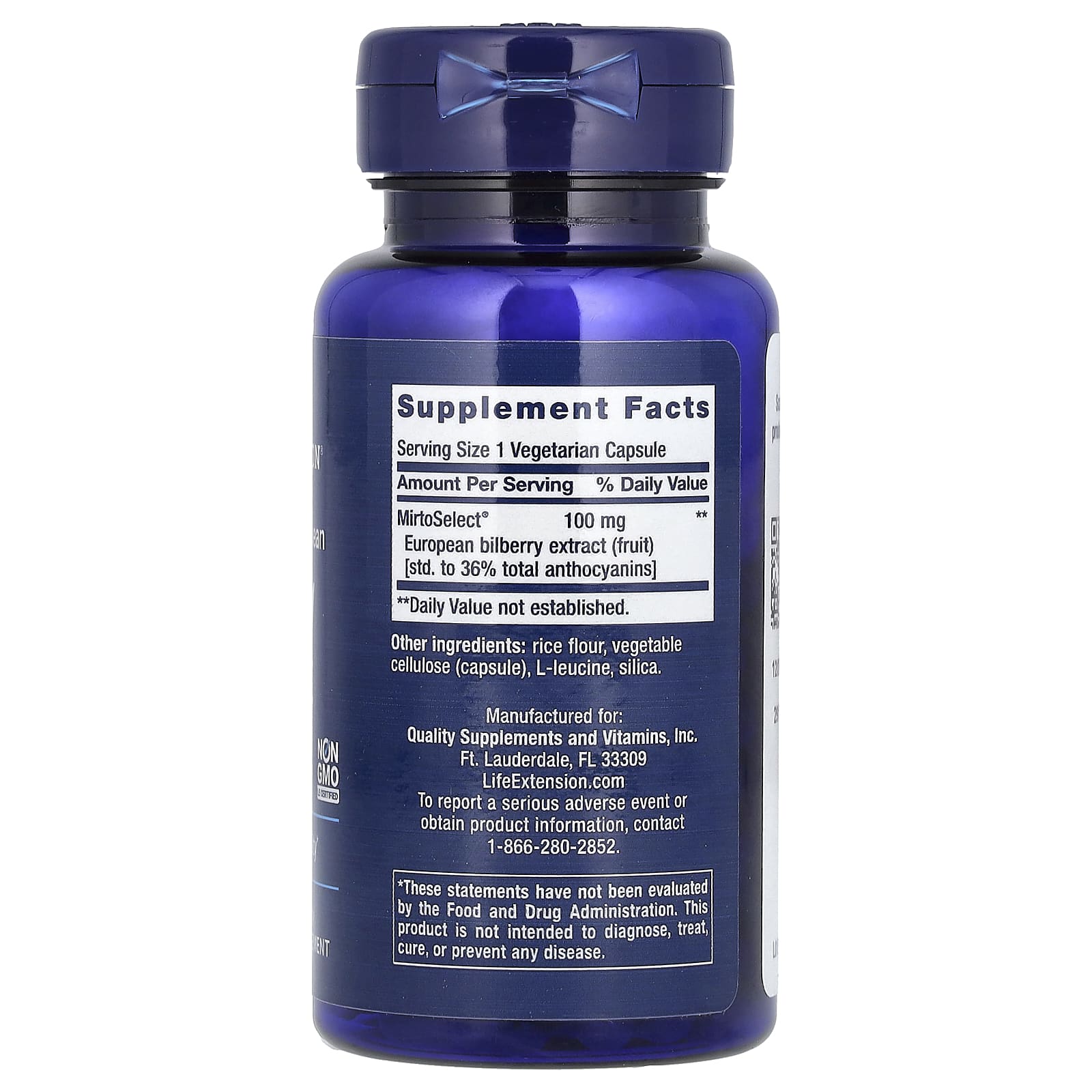 Черника Life Extension, вкус Standardized European Bilberry Extract, 100 мг, 90 растительных капсул — фото 2