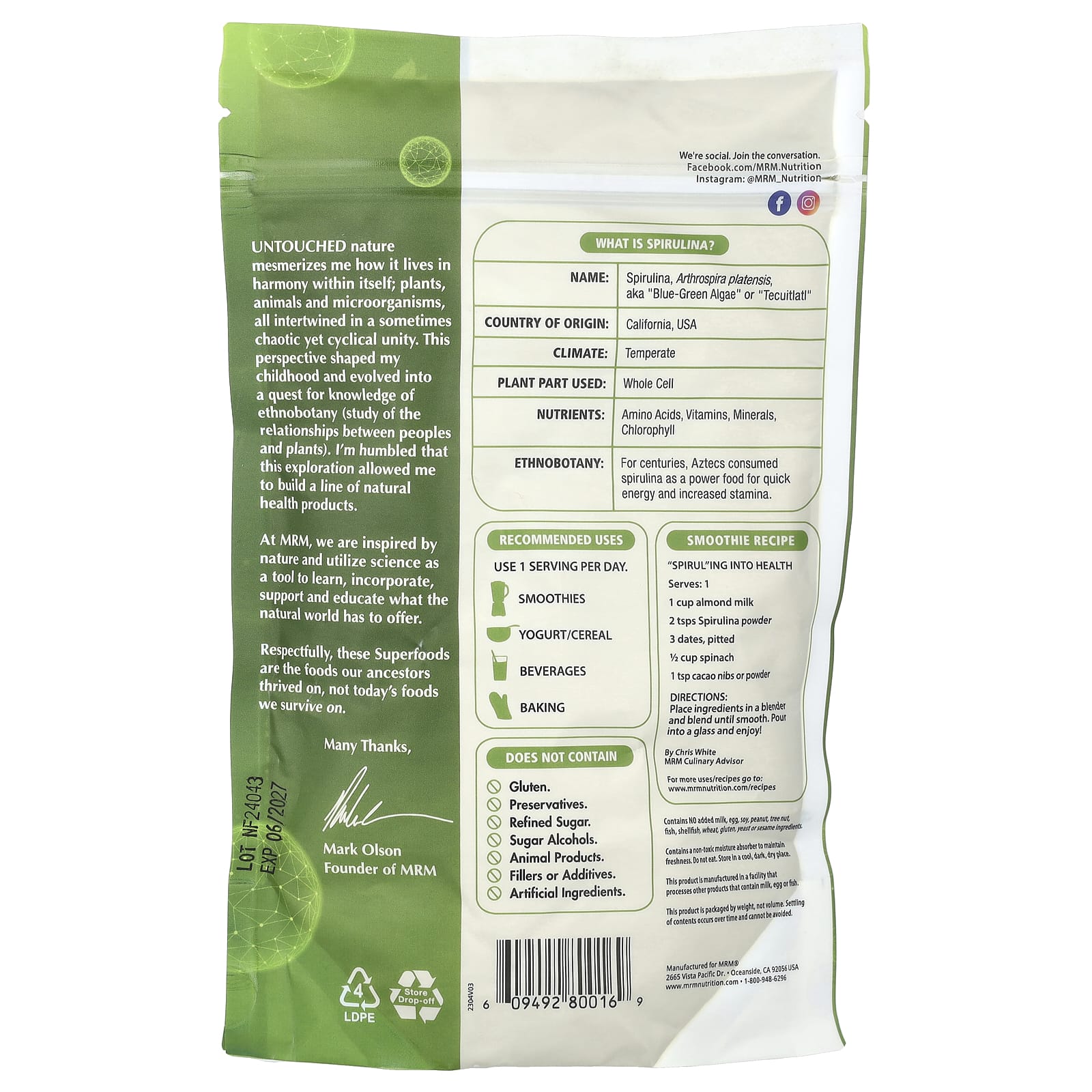 Спирулина MRM Nutrition Powder, 240 г, порошок — фото 2
