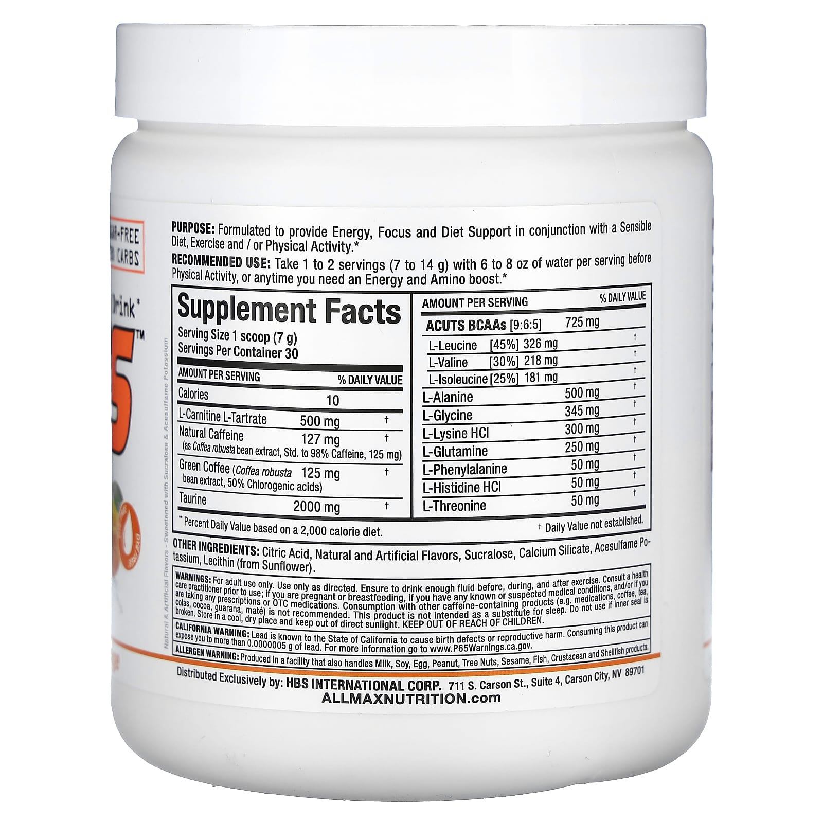 Энергетический напиток ALLMAX ACUTS™ Amino-Charged, вкус Orange, 210 г — фото 2
