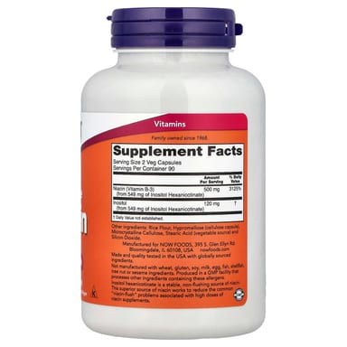 Ниацин NOW Foods, 250 мг, 180 растительных капсул