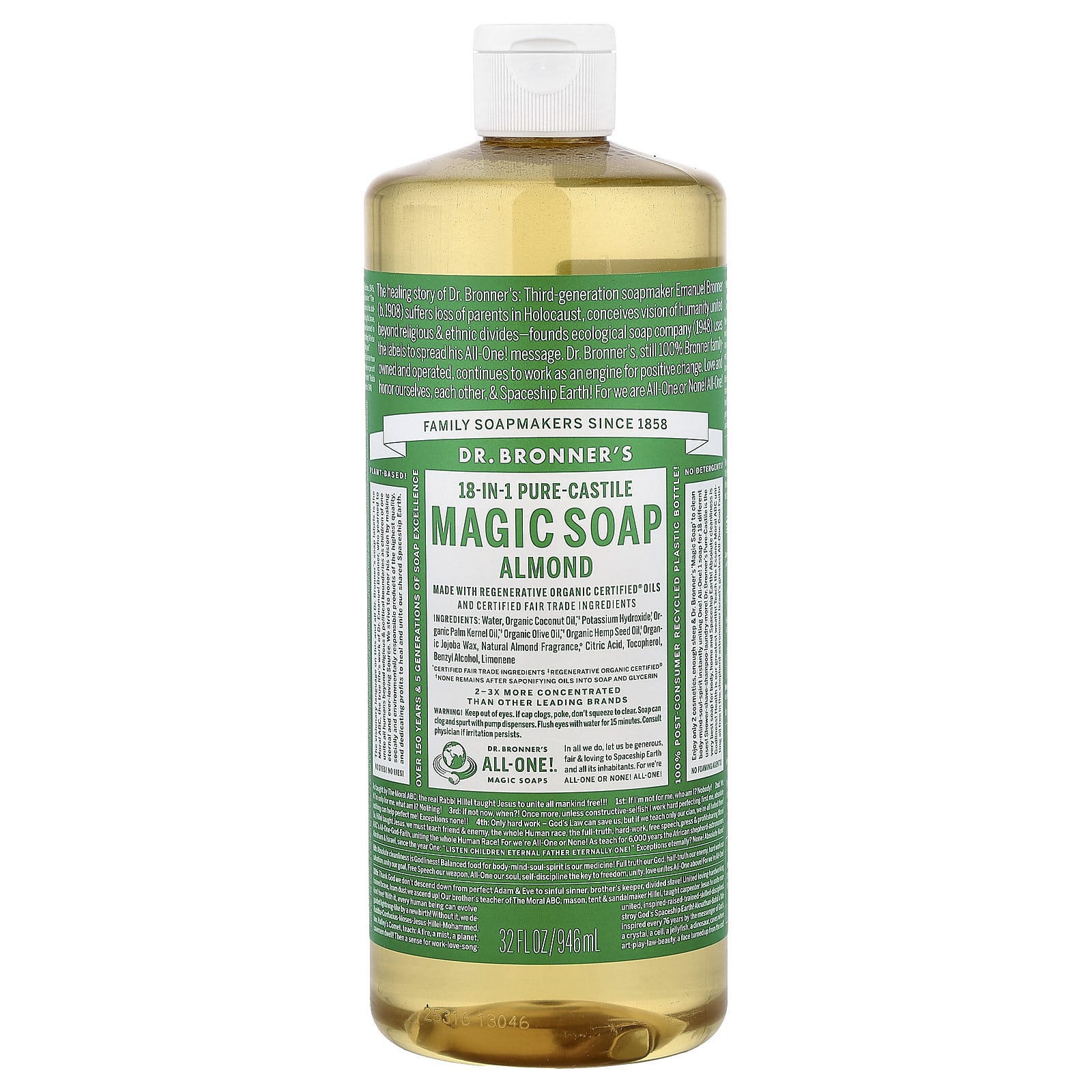 Мыло Dr. Bronner's, 32 fl oz (946 ml), миндаль