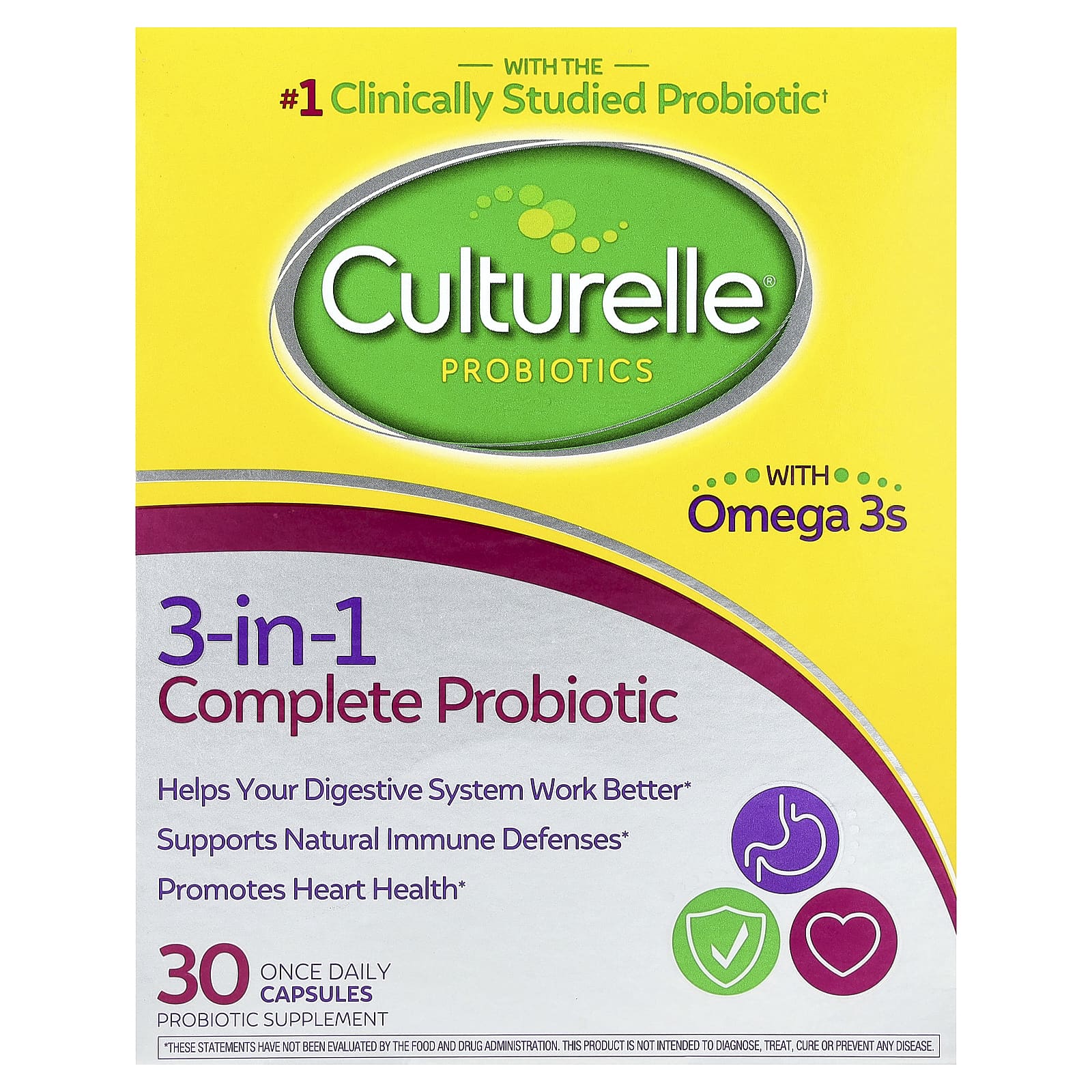 Пробиотик Culturelle 3-in-1 Complete Probiotic with Omega 3s 30 Once Daily Capsules, капсулы — фото 2