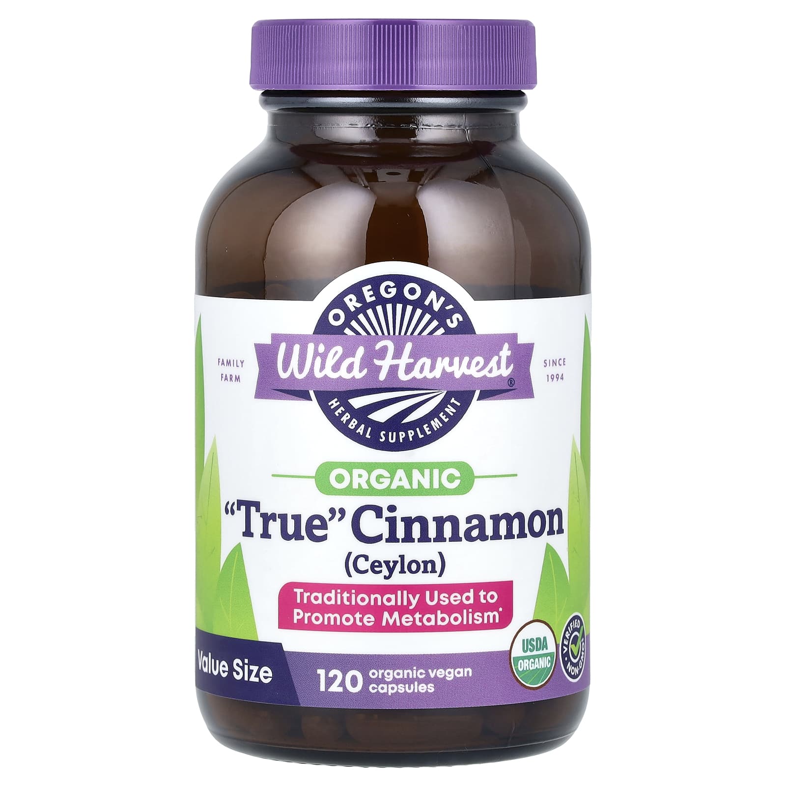Корица Oregon's Wild Harvest, вкус Organic "True" Cinnamon (Ceylon), 450 мг, капсулы