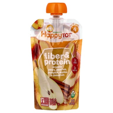 Протеин Happy Family Organics Happy Tot® Fiber & For 2+ Years Organic Pears Peaches Apples & Cinnamon, оттенок Pumpkin, 113 г