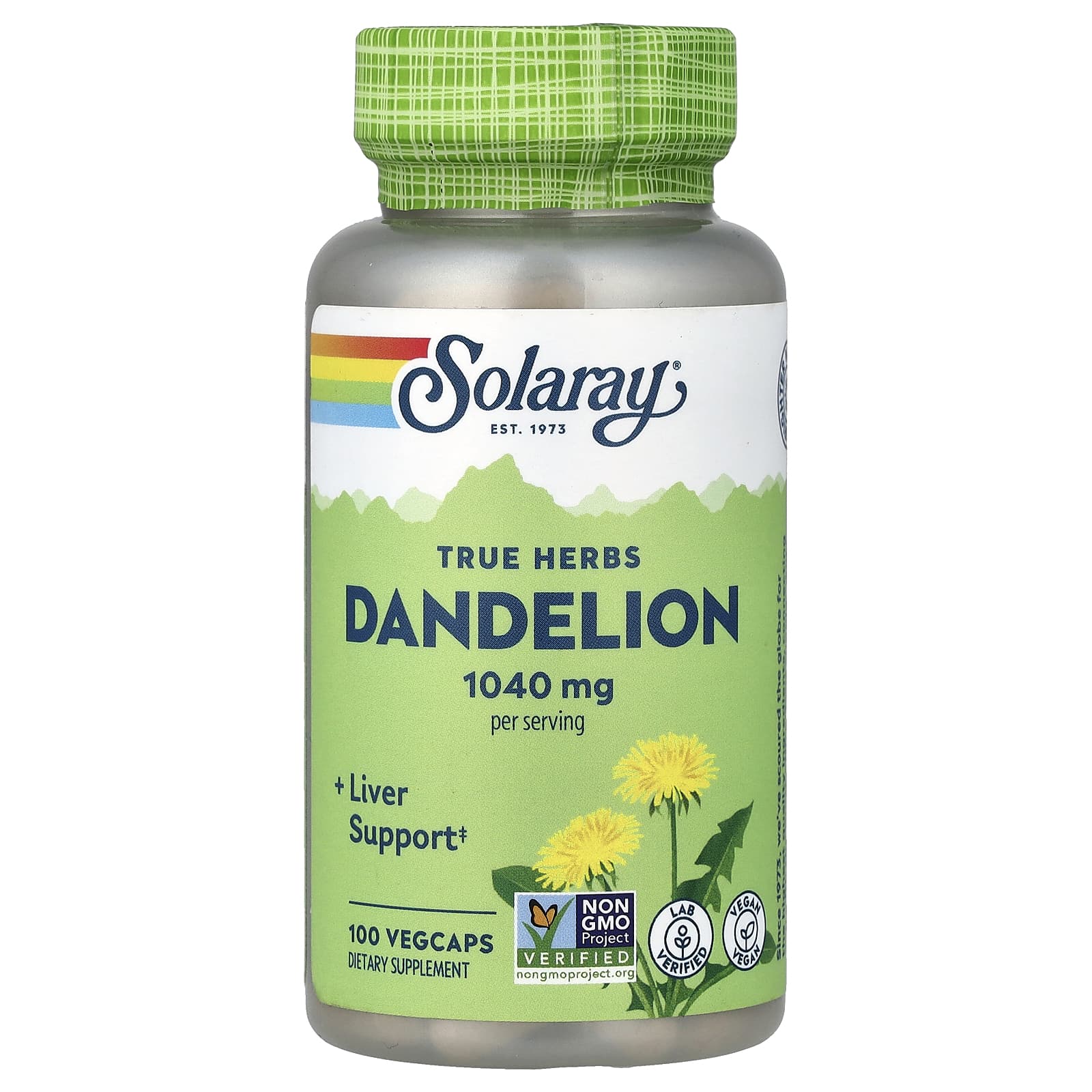Одуванчик Solaray True Herbs, 520 мг, 100 растительных капсул