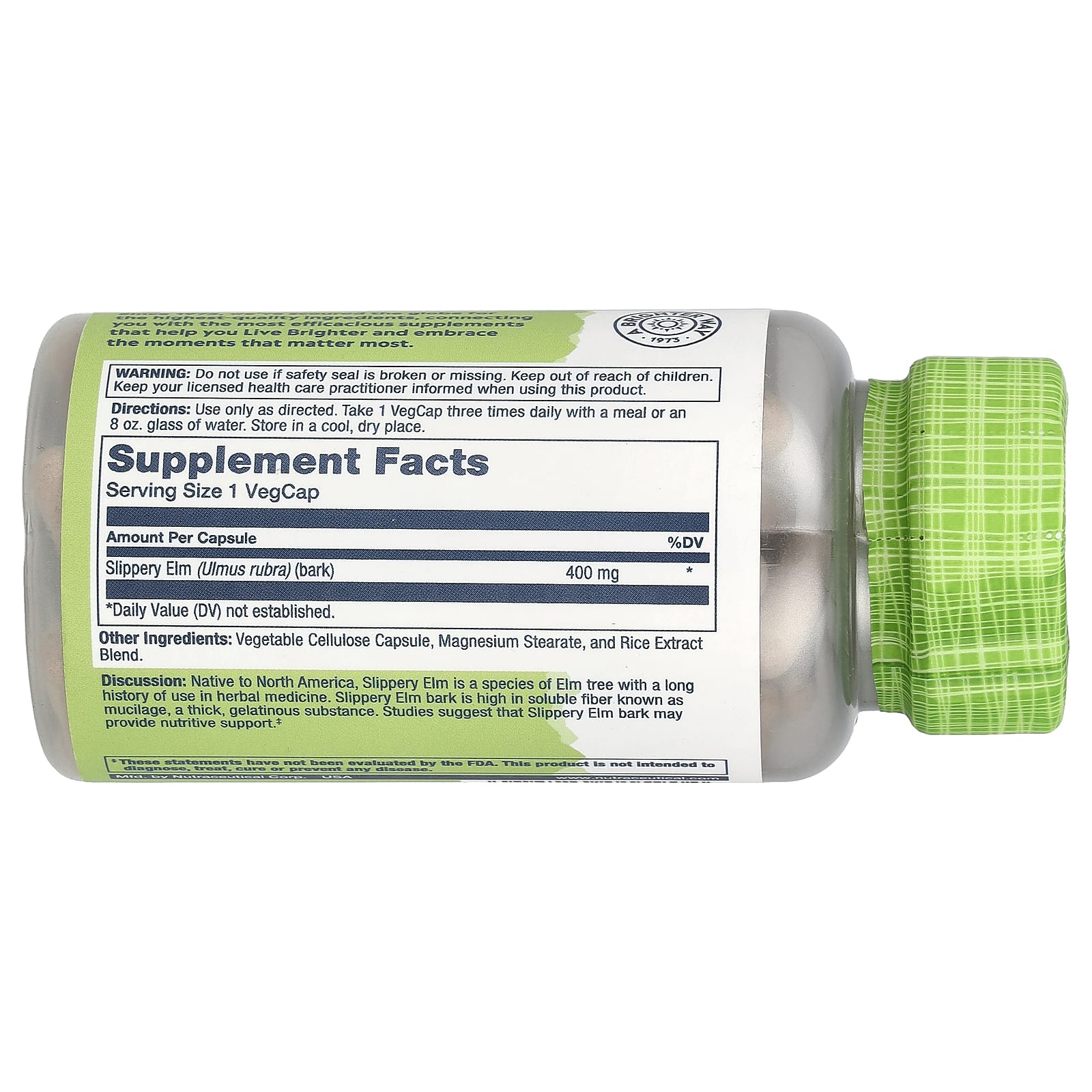 Скользкий вяз Solaray True Herbs, 400 мг, 100 растительных капсул — фото 2