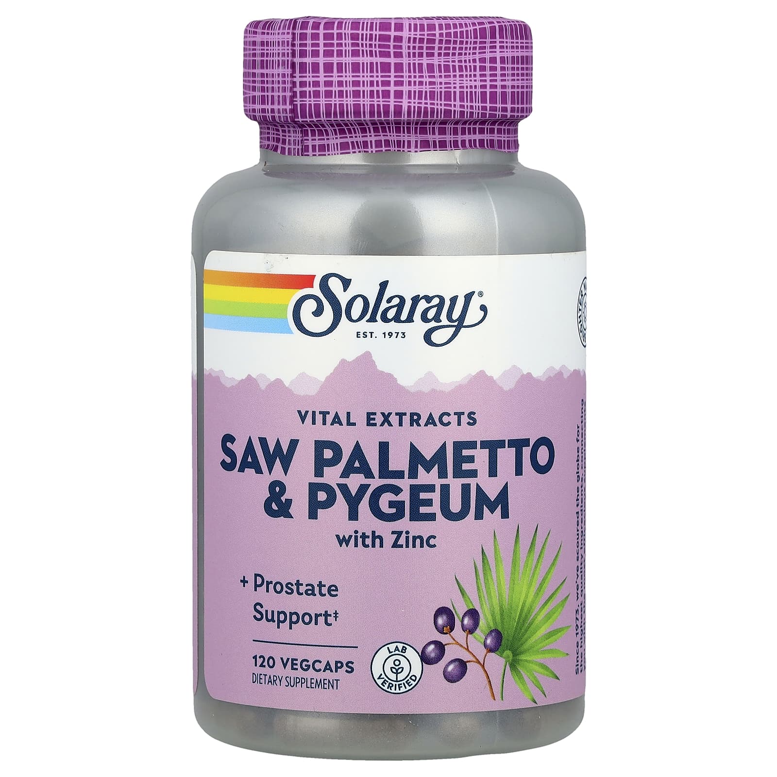 Пальметто Solaray Vital Extracts & Pygeum with Zinc, 120 растительных капсул