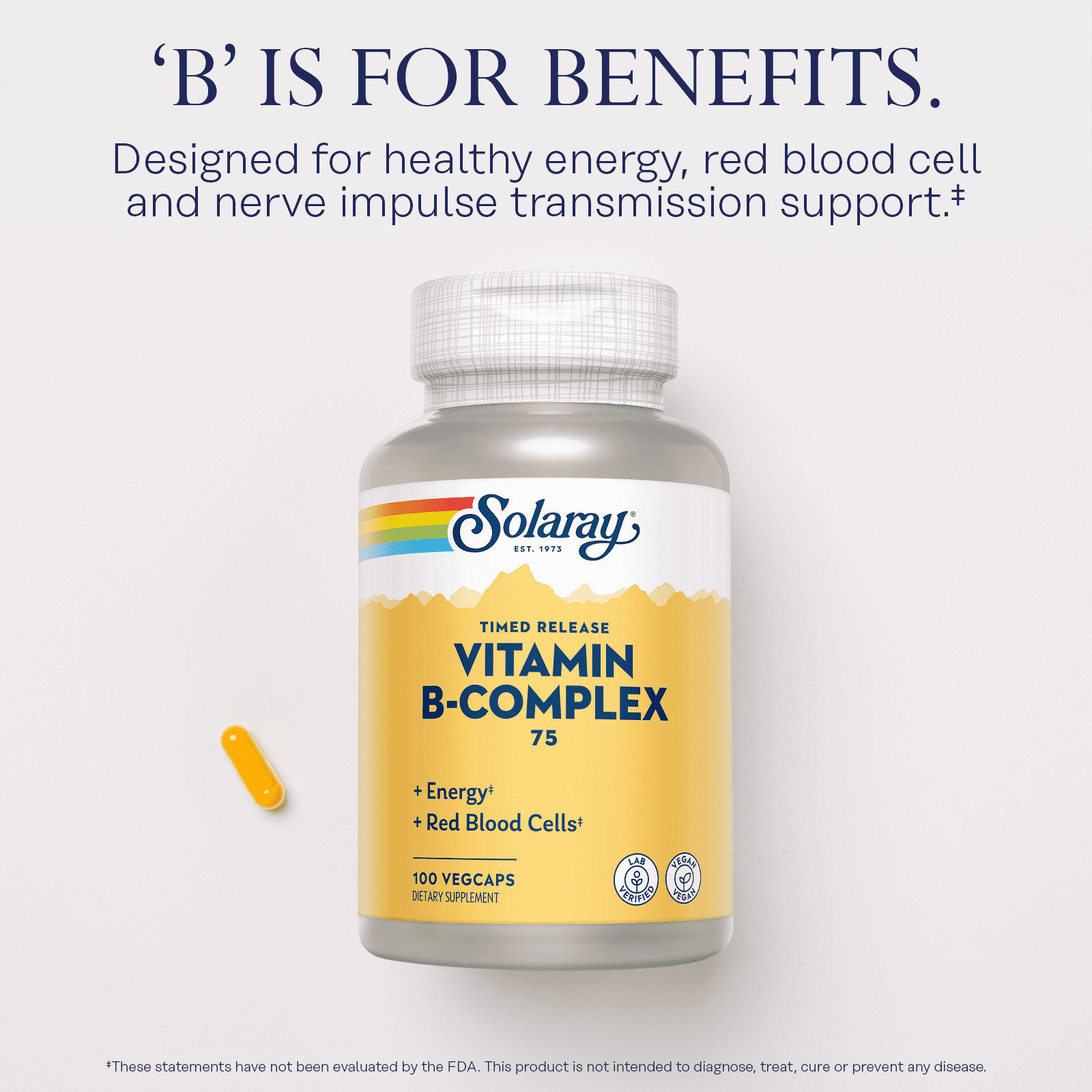 Комплекс витаминов B Solaray Vitamin B-Complex 75 Timed Release, 100 растительных капсул — фото 3