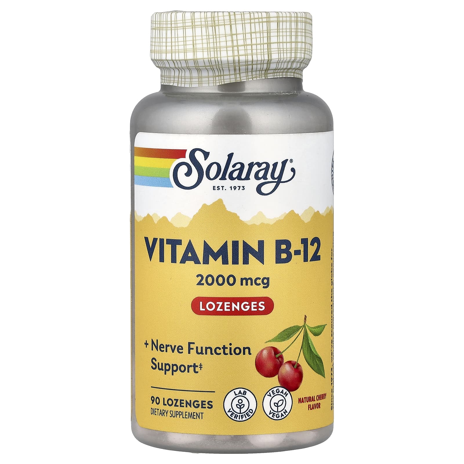 Витамин B12 Solaray, вкус Natural Cherry, 2000 мкг, 90 пастилок