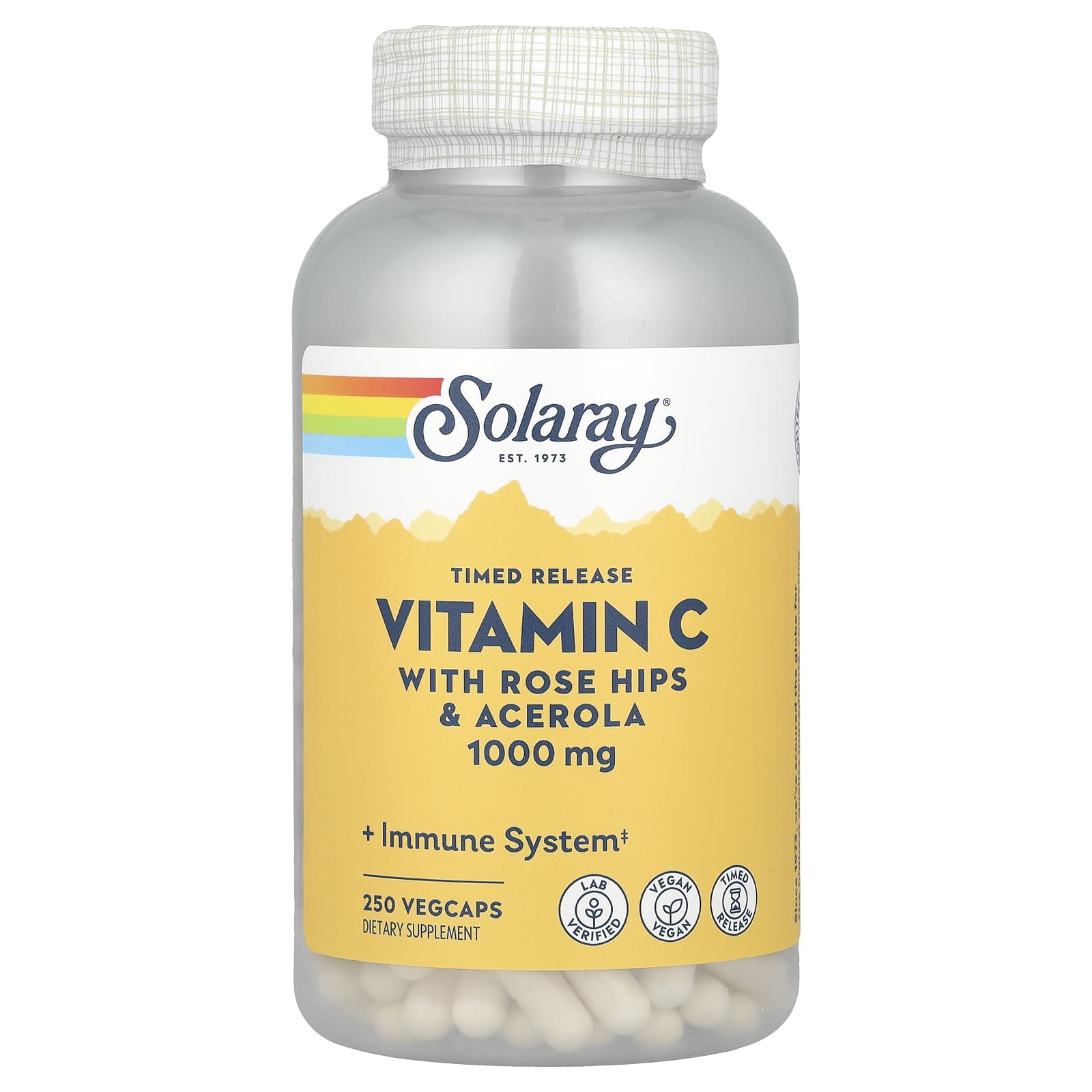 Витамин C Solaray Timed Release with Rose Hips & Acerola, 1000 мг, 250 растительных капсул