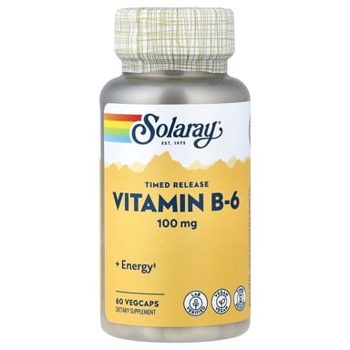 Витамин B6 Solaray Timed Release, 100 мг, 60 растительных капсул