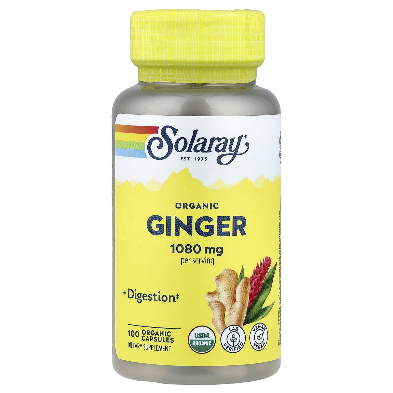 Имбирь Solaray Organic, 540 мг, 100 капсул
