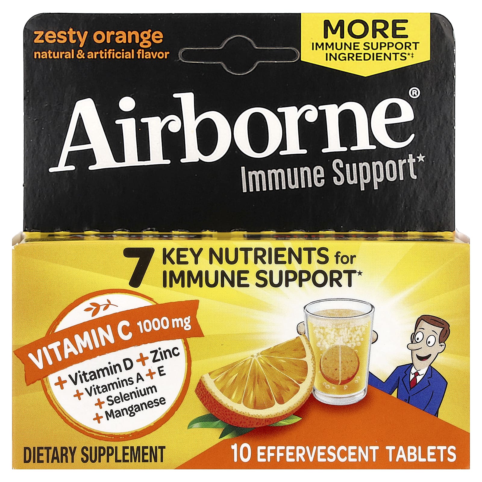 Добавка AirBorne Immune Support 10 Effervescent Tablets, вкус Zesty Orange, таблетки — фото 2