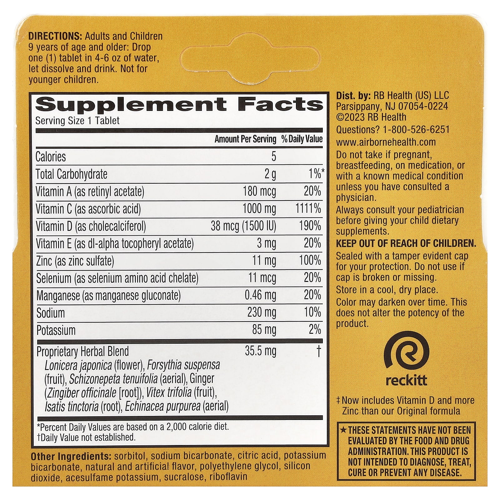 Добавка AirBorne Immune Support 10 Effervescent Tablets, вкус Zesty Orange, таблетки — фото 3