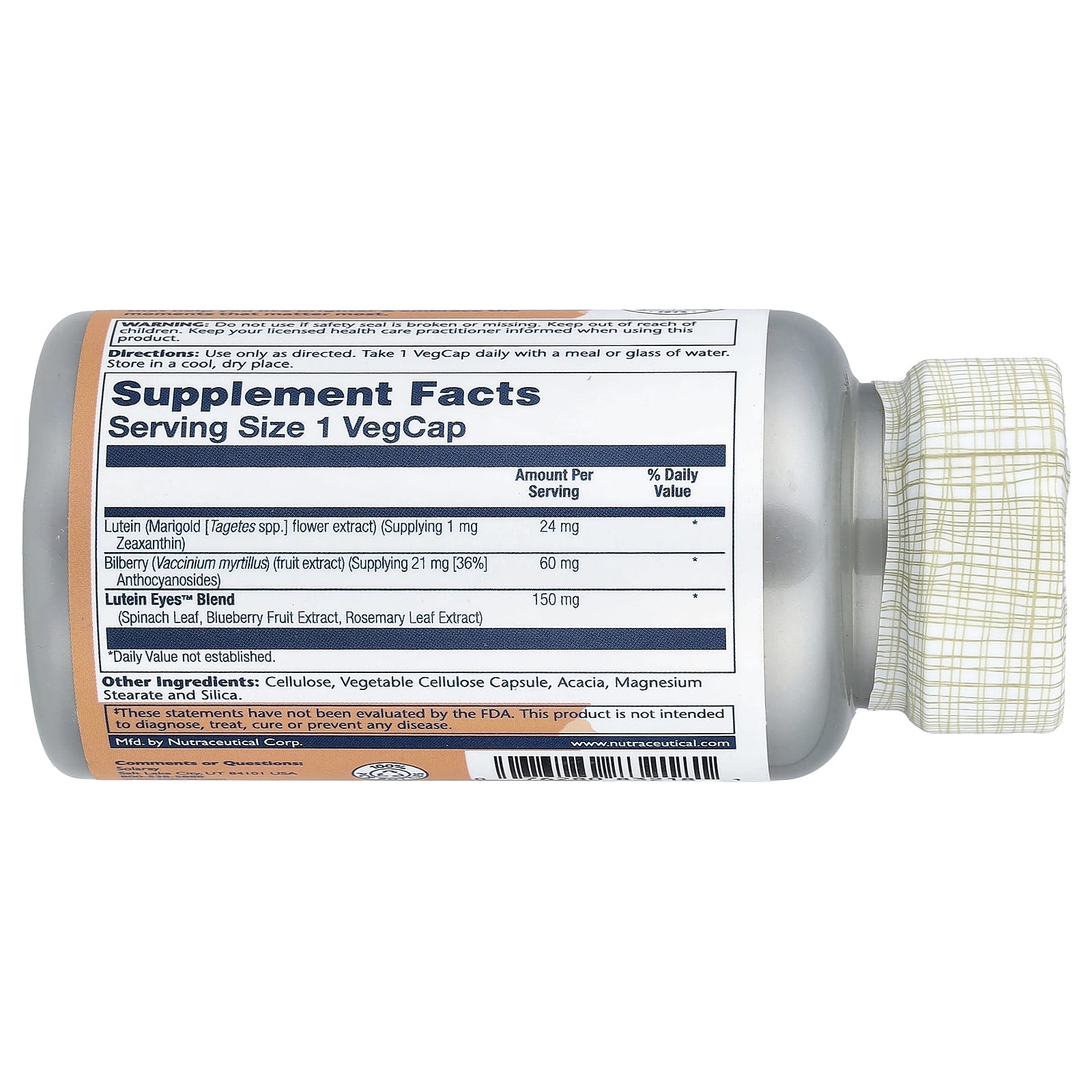 Лютеин Solaray, вкус Advanced Lutein Eyes™ 24 with Bilberry & Blueberry, 60 растительных капсул — фото 2