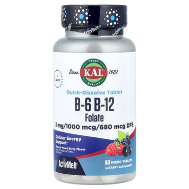 Фолат KAL B-6 B-12 60 Micro Tablets, вкус Natural Mixed Berry, таблетки