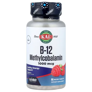 Фото товара: Метил B12 KAL 90 Micro Tablets, вкус «малина», 1000 мкг, таблетки