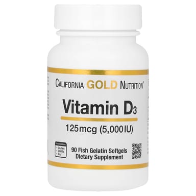 Витамин D3 California Gold Nutrition 90 Fish Gelatin, 125 мкг (5000 МЕ), мягкие капсулы