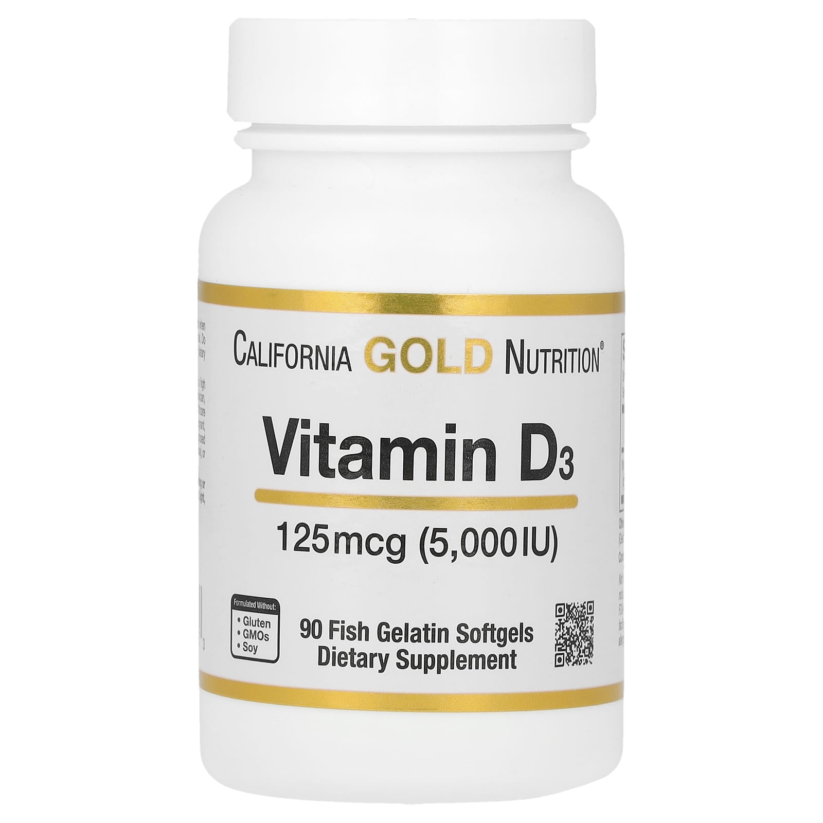 Витамин D3 California Gold Nutrition 90 Fish Gelatin, 125 мкг (5000 МЕ), мягкие капсулы