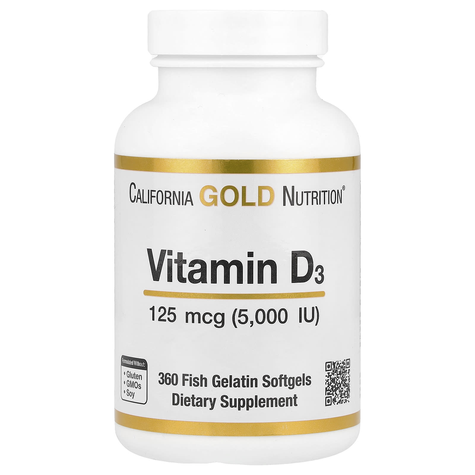 Витамин D3 California Gold Nutrition 360 Fish Gelatin, 125 мкг (5000 МЕ), мягкие капсулы — фото 1