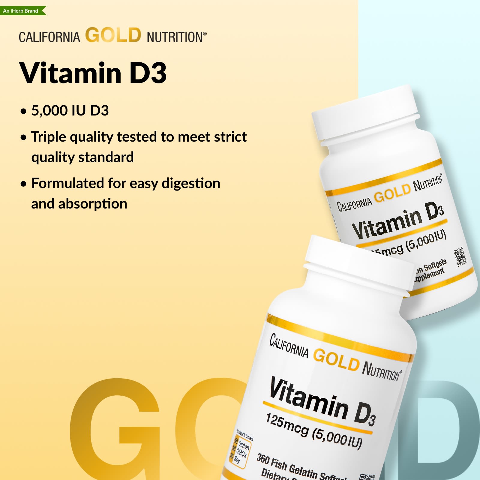 Витамин D3 California Gold Nutrition 360 Fish Gelatin, 125 мкг (5000 МЕ), мягкие капсулы — фото 6
