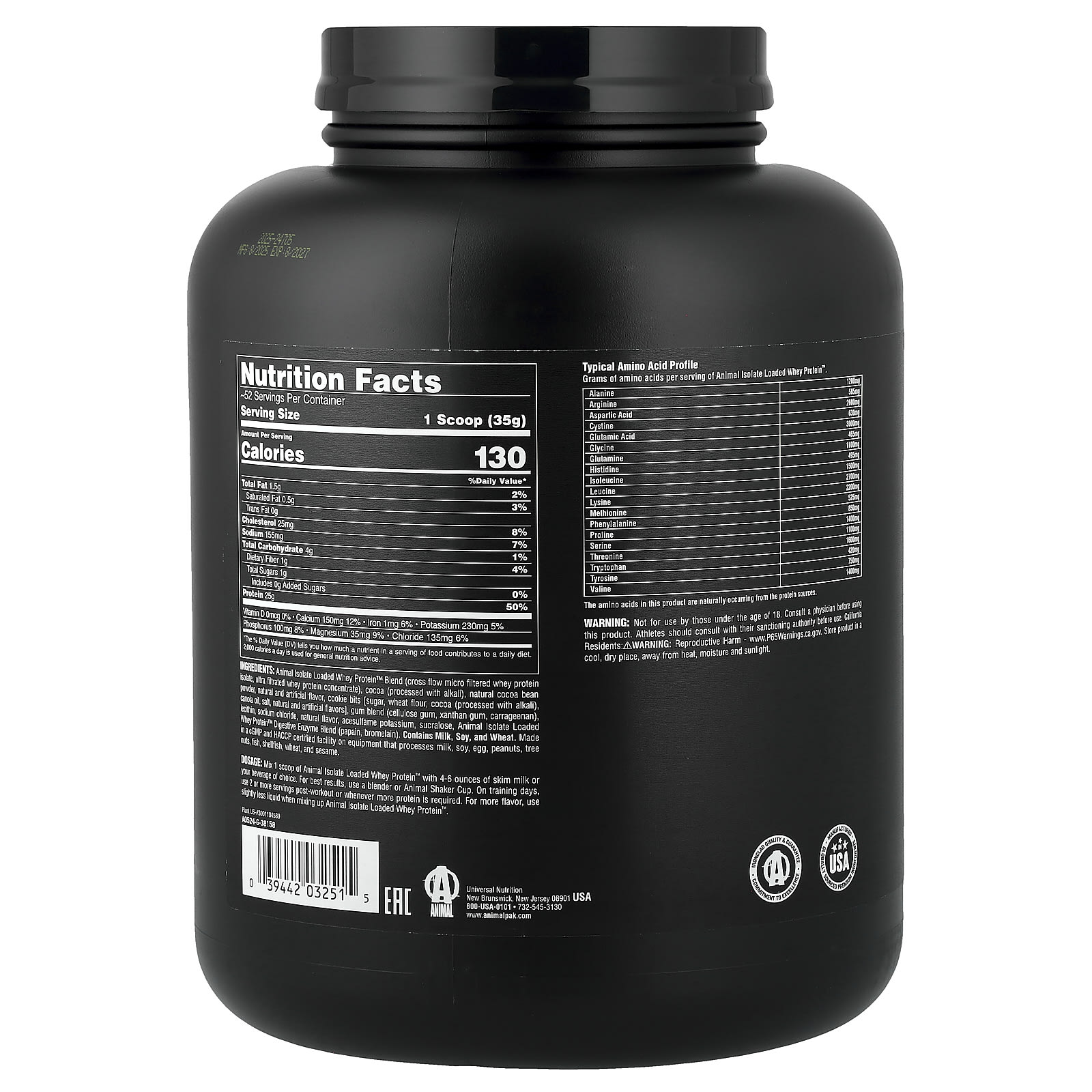 Протеиновый порошок Animal Isolate Loaded Whey Protein™ Powder Brownie Batter, 1.81 кг — фото 2