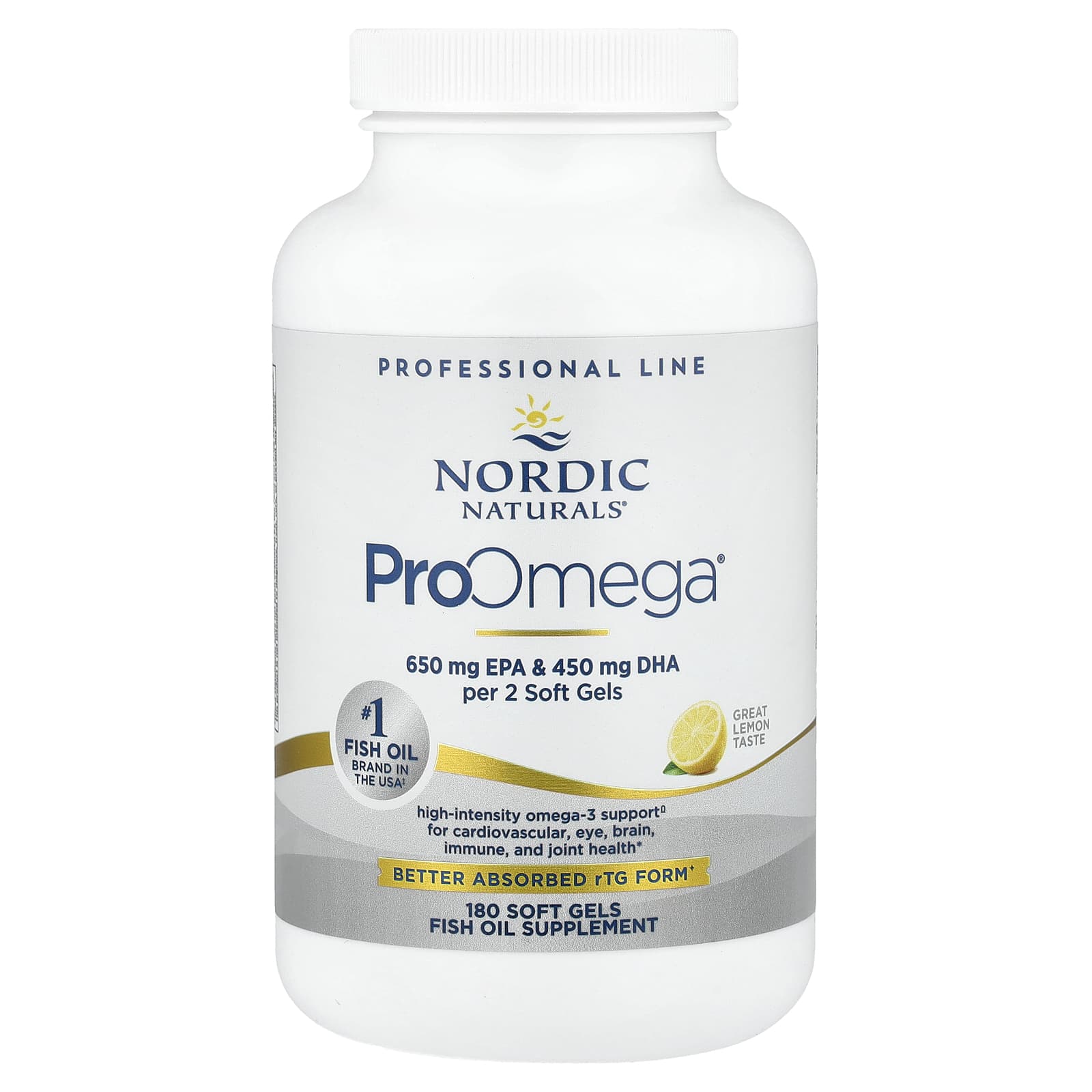 Гель Nordic Naturals ProOmega®, вкус Lemon, 640 мг, 180 мягких капсул