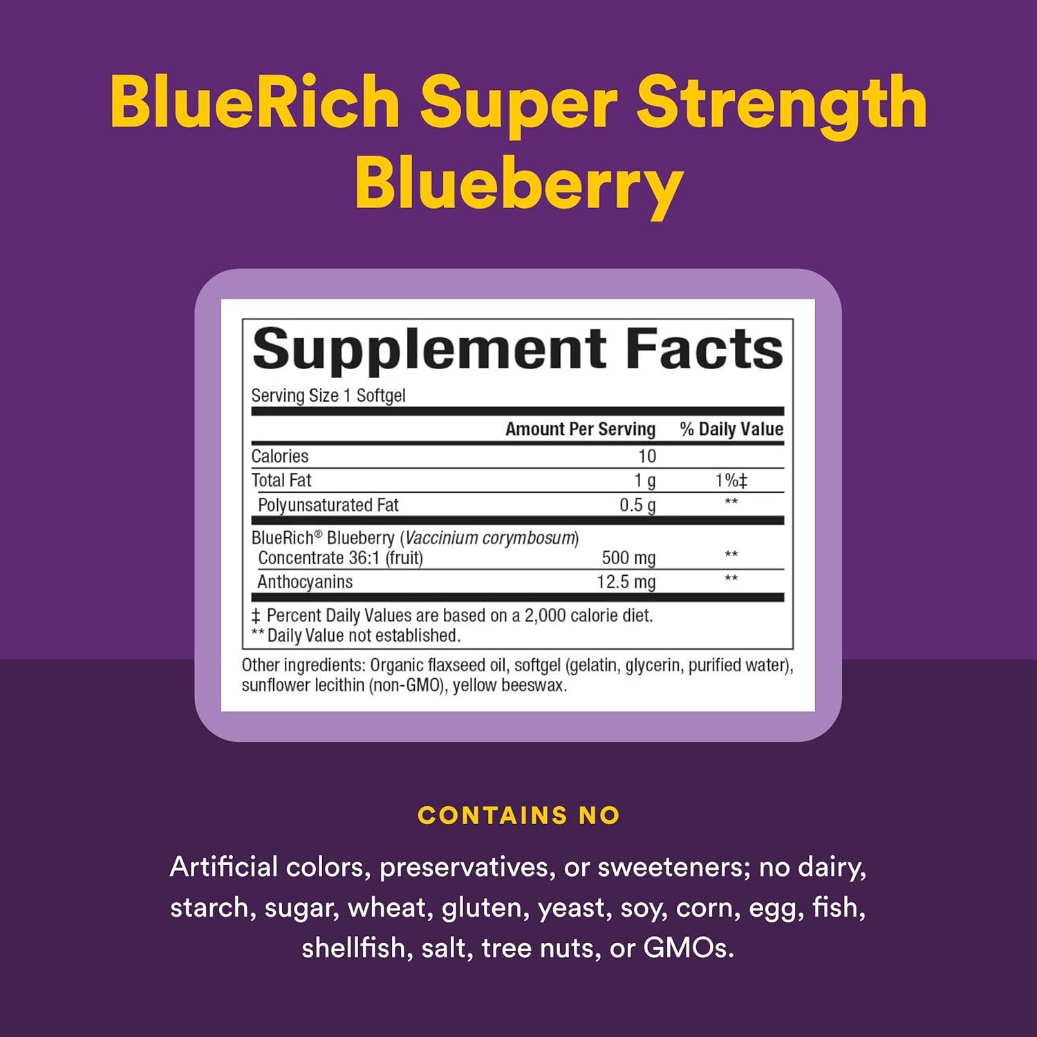 Экстракт черники BlueRich Natural Factors®, вкус Super Strength Blueberry Concentrate, 500 мг, 90 мягких капсул — фото 3