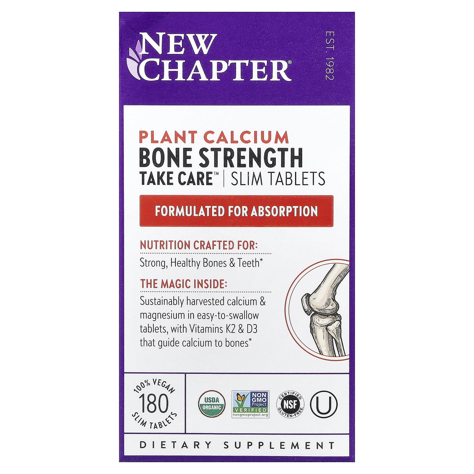 Комплекс Bone Strength New Chapter Plant Calcium Take Care™ 180 Vegan Slim Tablets, таблетки — фото 2