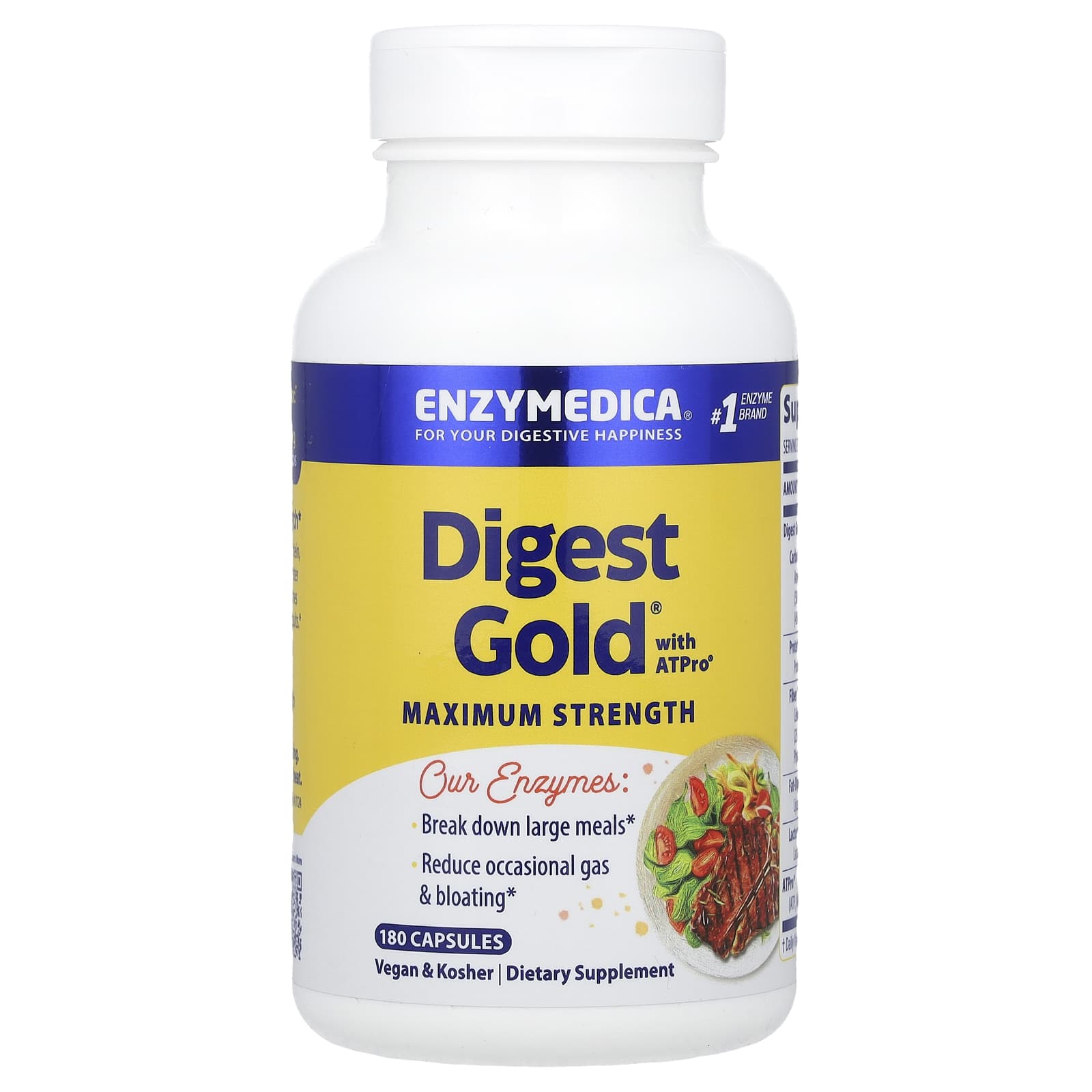 Ферментный комплекс Digest Gold with ATPro Enzymedica Digest Gold® with ATPro® Maximum Strength, 180 капсул