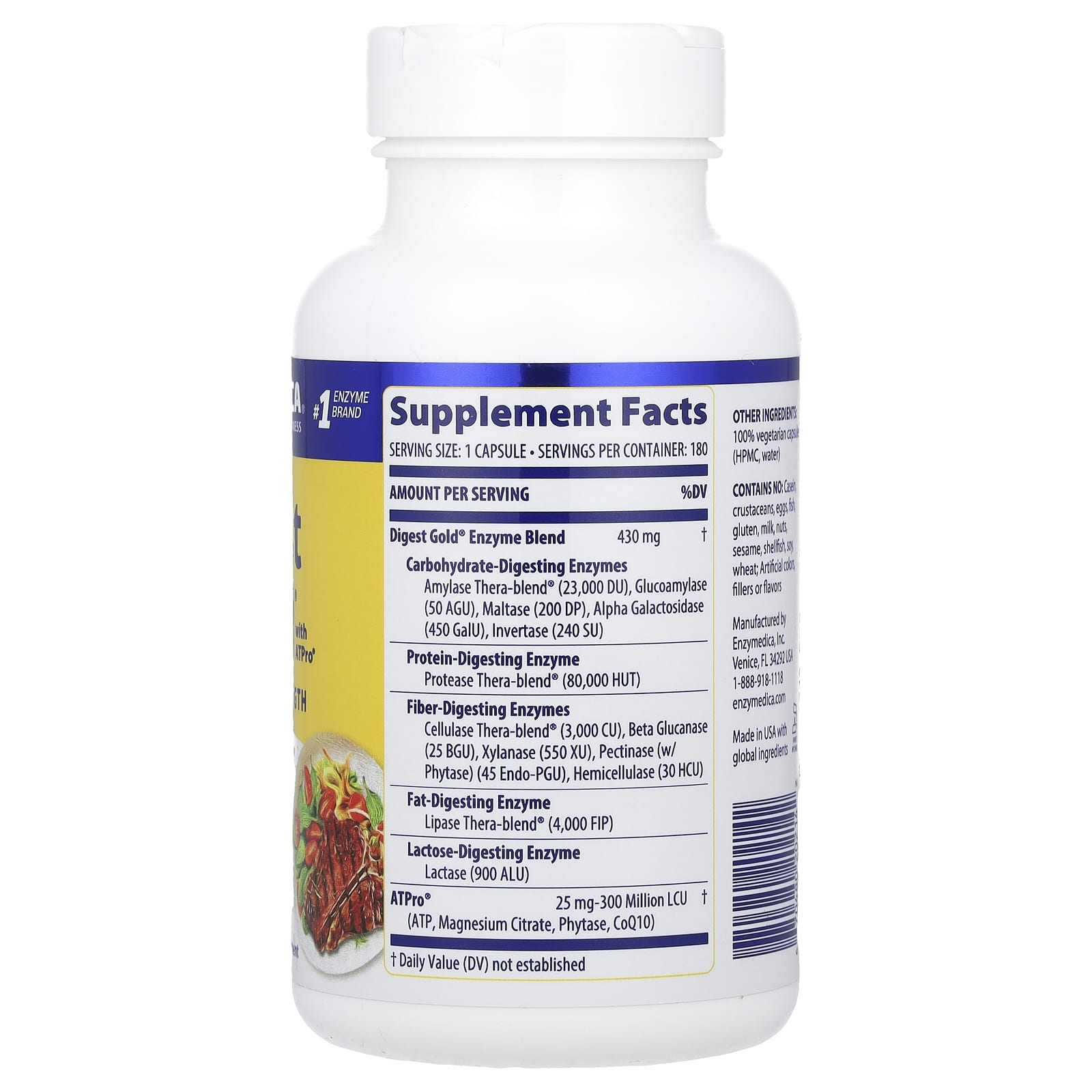 Ферментный комплекс Digest Gold with ATPro Enzymedica Digest Gold® with ATPro® Maximum Strength, 180 капсул — фото 2