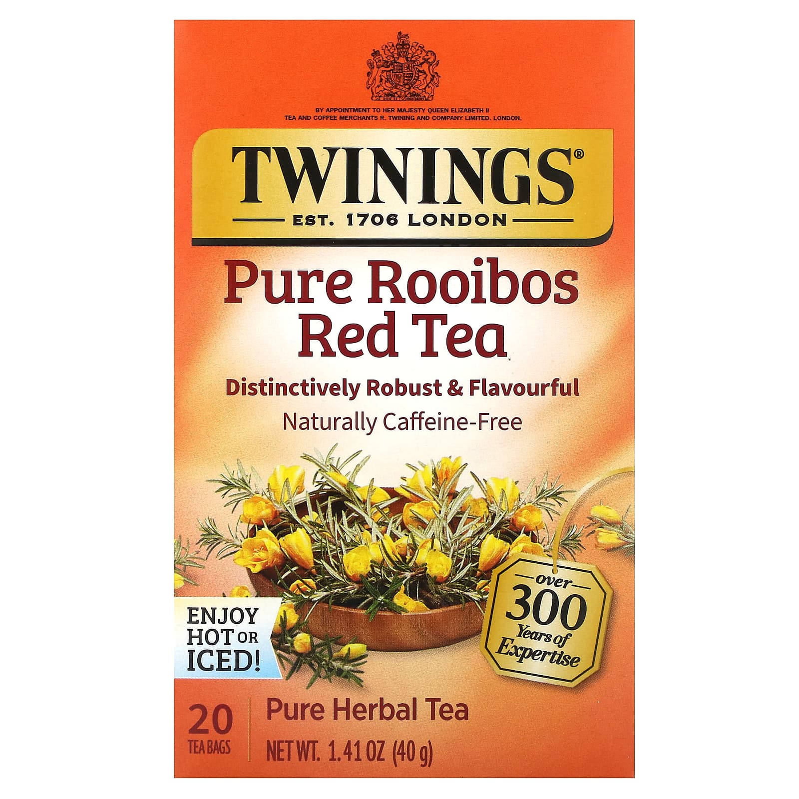 Травяной чай Twinings Pure Pure Rooibos Red Tea 20 Tea Bags, без кофеина, 40 г, чайные пакетики — фото 2