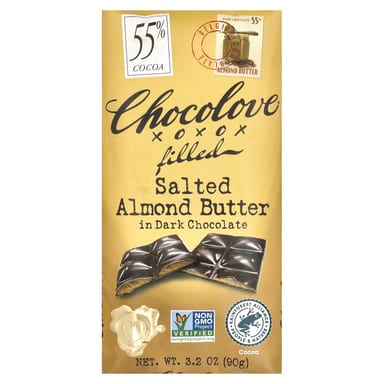 Темный шоколад Chocolove 55% Cocoa, вкус Salted Almond Butter in Dark Chocolate, 90 г